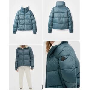 NOIZE Sz S Puffer Jacket Vegan Recycled Featherless Faux Shearling Turquoise